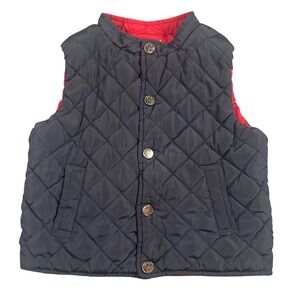 Jacadi Paris Reversible‎ Quilted Vest Navy Blue/Red 36M Toddler 2T 3T